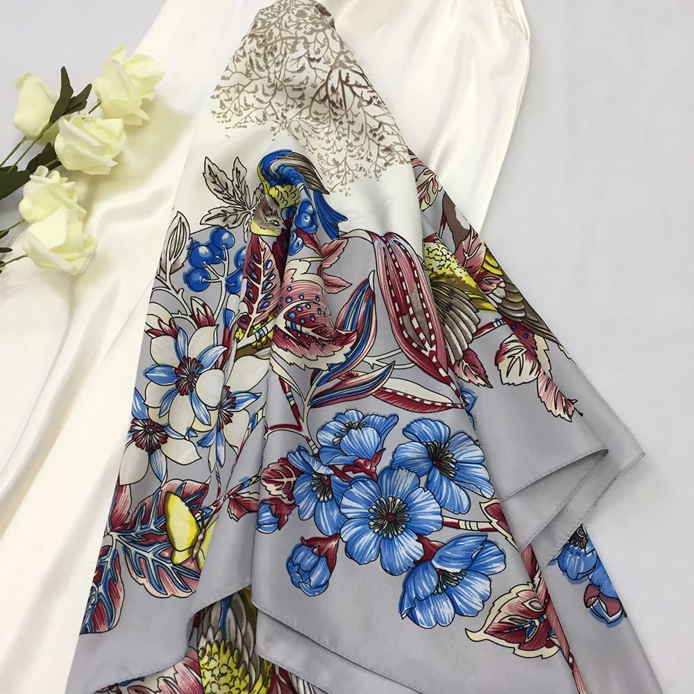 35" Square Mulberry Silk Imitation Head Scarf for Women Satin Large Hair Scarves Neck Scarf