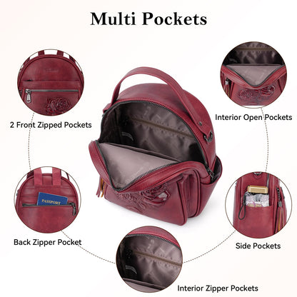 Mini Mochila Bolso para Mujeres, Mochila Pequeña de Cuero Vegano Repujado, Mochilas de Moda, Mochilas de Día, Bolso de Hombro, Pequeño, Moderno