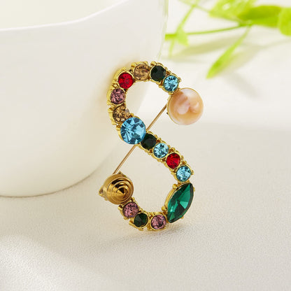 Initial Brooch Crystal Pearl Initial Brooch Gold Plated Enamel Colorful Letter Alphabet Breastpin Pin Jewelry for GIFTS