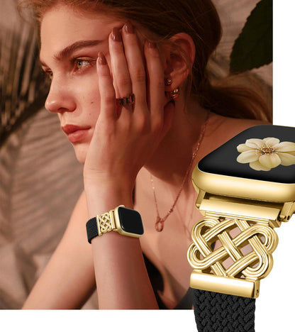 Braided Magnetic Band Compatible with Apple Watch Bands 38/40/41/42/44/45/46/49mm Dressy Celtic Metal Stretchy Elastic Strap for Watch Series 11 10 9 8 7 6 5 4 SE/Ultra 3 2 1