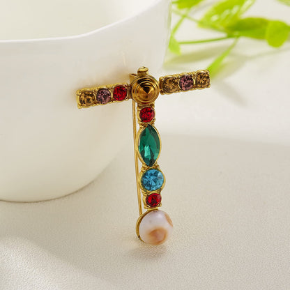 Initial Brooch Crystal Pearl Initial Brooch Gold Plated Enamel Colorful Letter Alphabet Breastpin Pin Jewelry for GIFTS