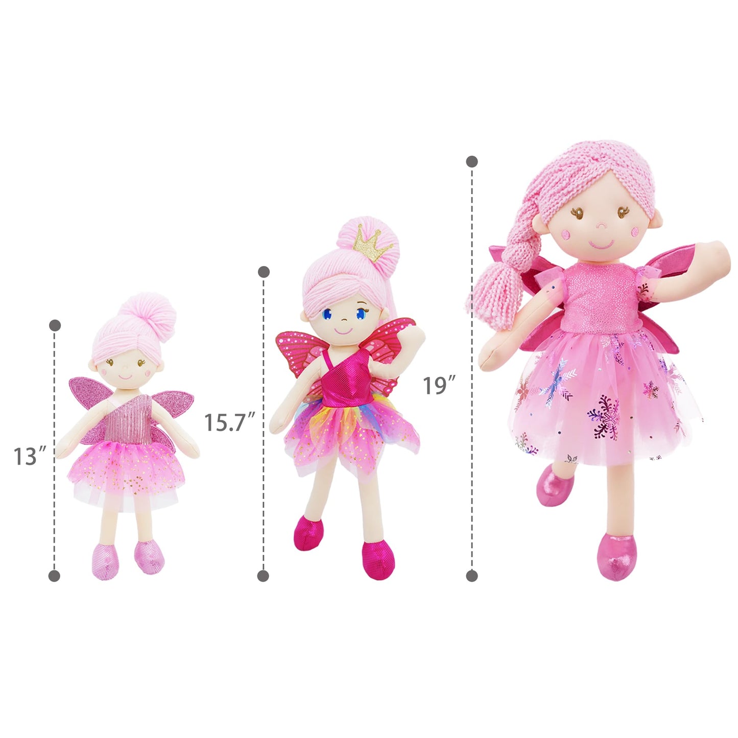 June Garden 18" Ballerina Plush Doll Rosalie - Soft Pink Hair Doll in Floral Dress & Tulle Skirt with Ballet Shoes - Gift for Girls & Toddlers