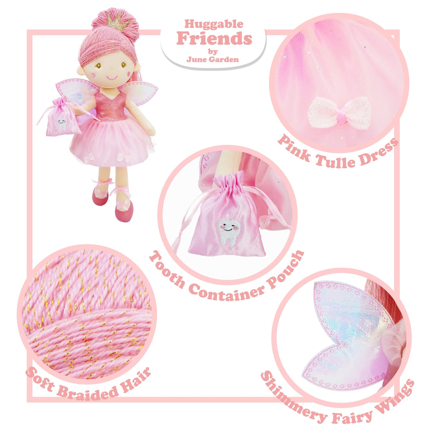 June Garden 18" Ballerina Plush Doll Rosalie - Soft Pink Hair Doll in Floral Dress & Tulle Skirt with Ballet Shoes - Gift for Girls & Toddlers