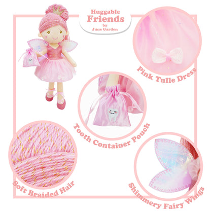 June Garden 18" Ballerina Plush Doll Rosalie - Soft Pink Hair Doll in Floral Dress & Tulle Skirt with Ballet Shoes - Gift for Girls & Toddlers