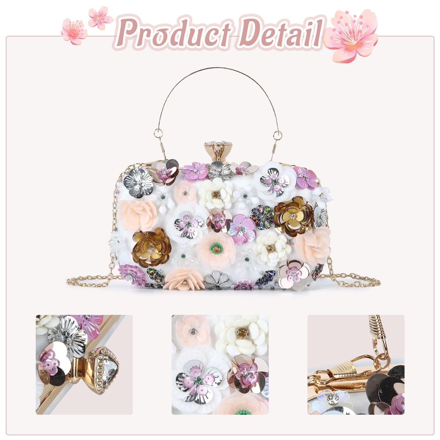 Women Clutches Flower Evening Handbag Chain Strap Shoulder Bag