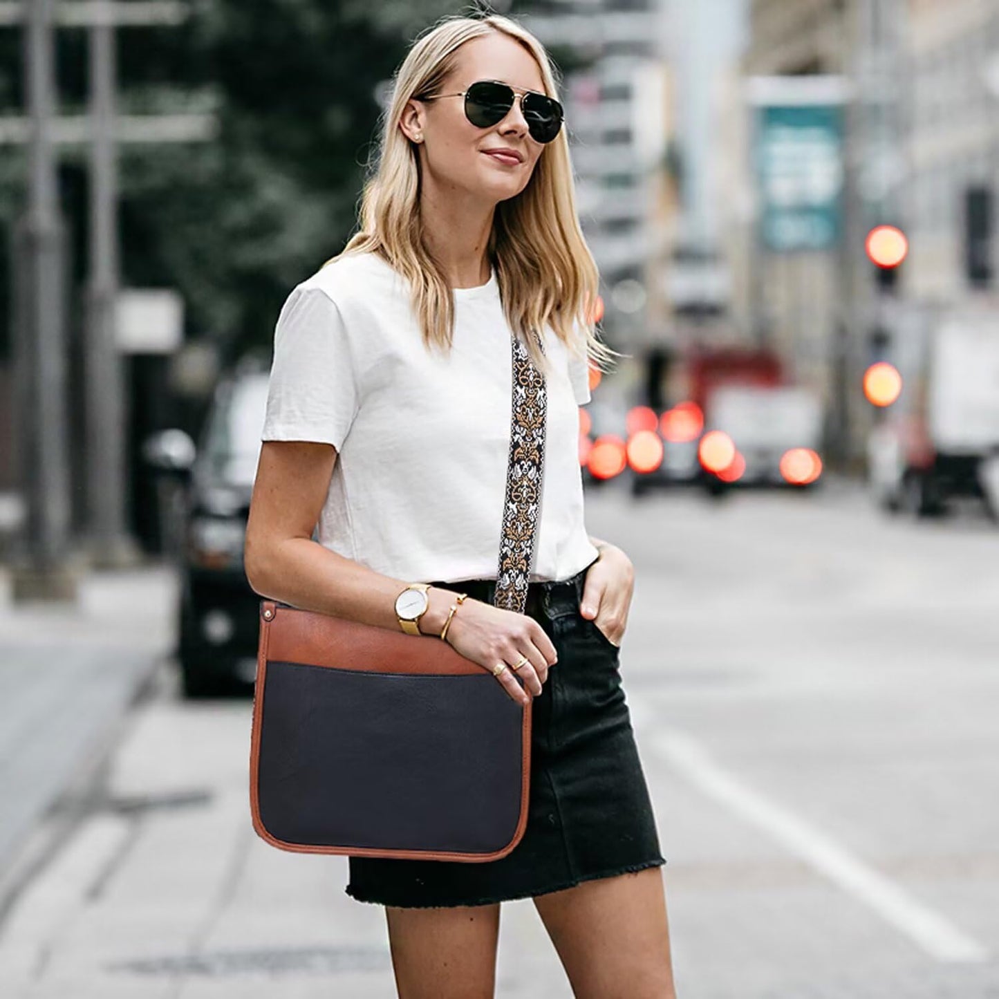 Crossbody Purse with Guitar Strap Zipped Pockets Handbag Shoulder Bag Vegan Leather Crossbody Bags for Women