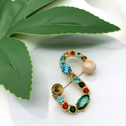 Initial Brooch A to Z 26 English Letters Plated Metal Stone Clear Colorful Crystal Lapel Pin Brooches Collar