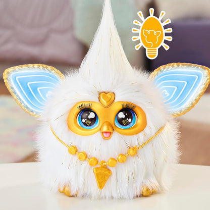 Furby Gold Glam Interactive Plush Toys for 6 Year Old Girls & Boys & Up, Voice Activated Animatronic, Speaks English & Furbish, White (Amazon Exclusive)