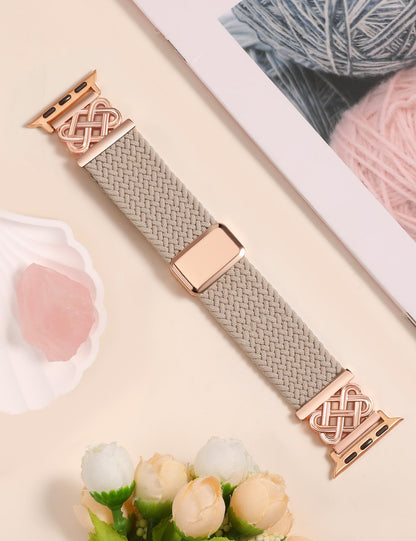 Braided Magnetic Band Compatible with Apple Watch Bands 38/40/41/42/44/45/46/49mm Dressy Celtic Metal Stretchy Elastic Strap for Watch Series 11 10 9 8 7 6 5 4 SE/Ultra 3 2 1