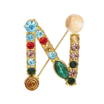 Initial Brooch Crystal Pearl Initial Brooch Gold Plated Enamel Colorful Letter Alphabet Breastpin Pin Jewelry for GIFTS