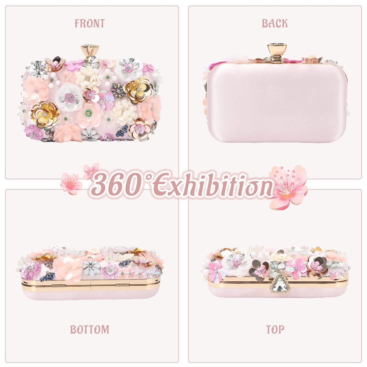 Women Clutches Flower Evening Handbag Chain Strap Shoulder Bag