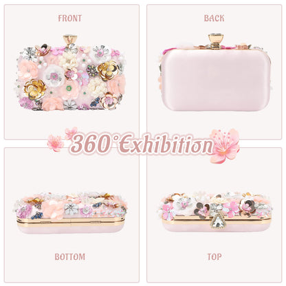 Women Clutches Flower Evening Handbag Chain Strap Shoulder Bag