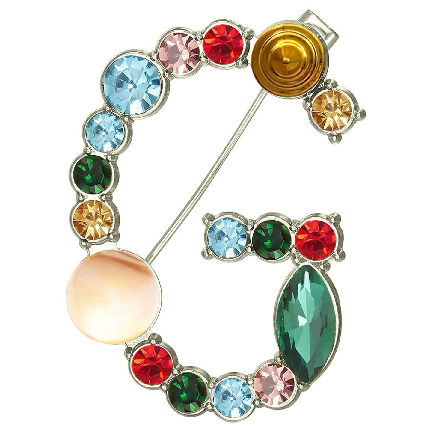 Initial Brooch A to Z 26 English Letters Plated Metal Stone Clear Colorful Crystal Lapel Pin Brooches Collar