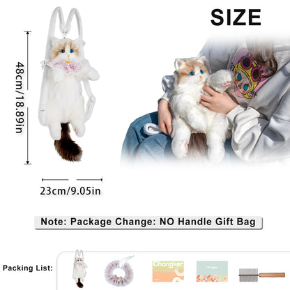 Chongker Cat Shaped Backpack - Handcrafted Stuffed Animals Plush Bag with Adjustable Shoulder, Crossbody, and Handbag Straps (MaineCoon Cat)