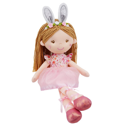 June Garden 18" Ballerina Plush Doll Rosalie - Soft Pink Hair Doll in Floral Dress & Tulle Skirt with Ballet Shoes - Gift for Girls & Toddlers