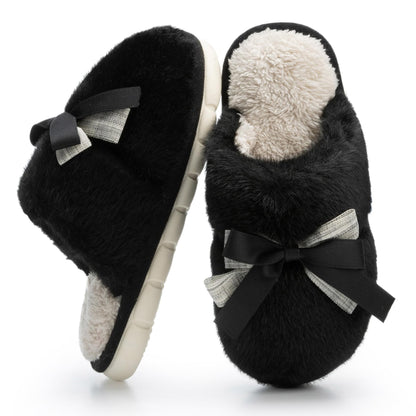 Cute Women's Memory Foam House Slippers - Fuzzy Plush Faux Fur Slippers with Bow Butterfly Tie - Anti-Skid Indoor/Outdoor Gifts for Women, Moms & Ladies