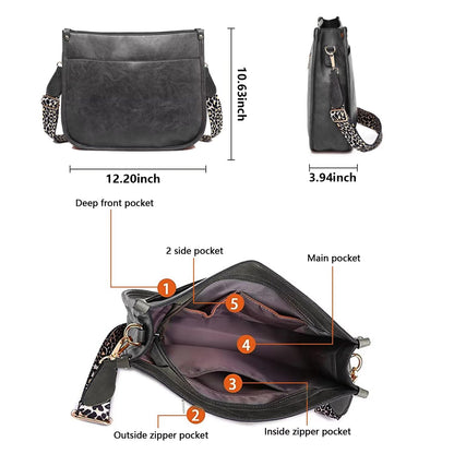 Crossbody Purse with Guitar Strap Zipped Pockets Handbag Shoulder Bag Vegan Leather Crossbody Bags for Women