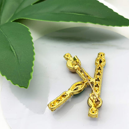 Initial Brooch A to Z 26 English Letters Plated Metal Stone Clear Colorful Crystal Lapel Pin Brooches Collar