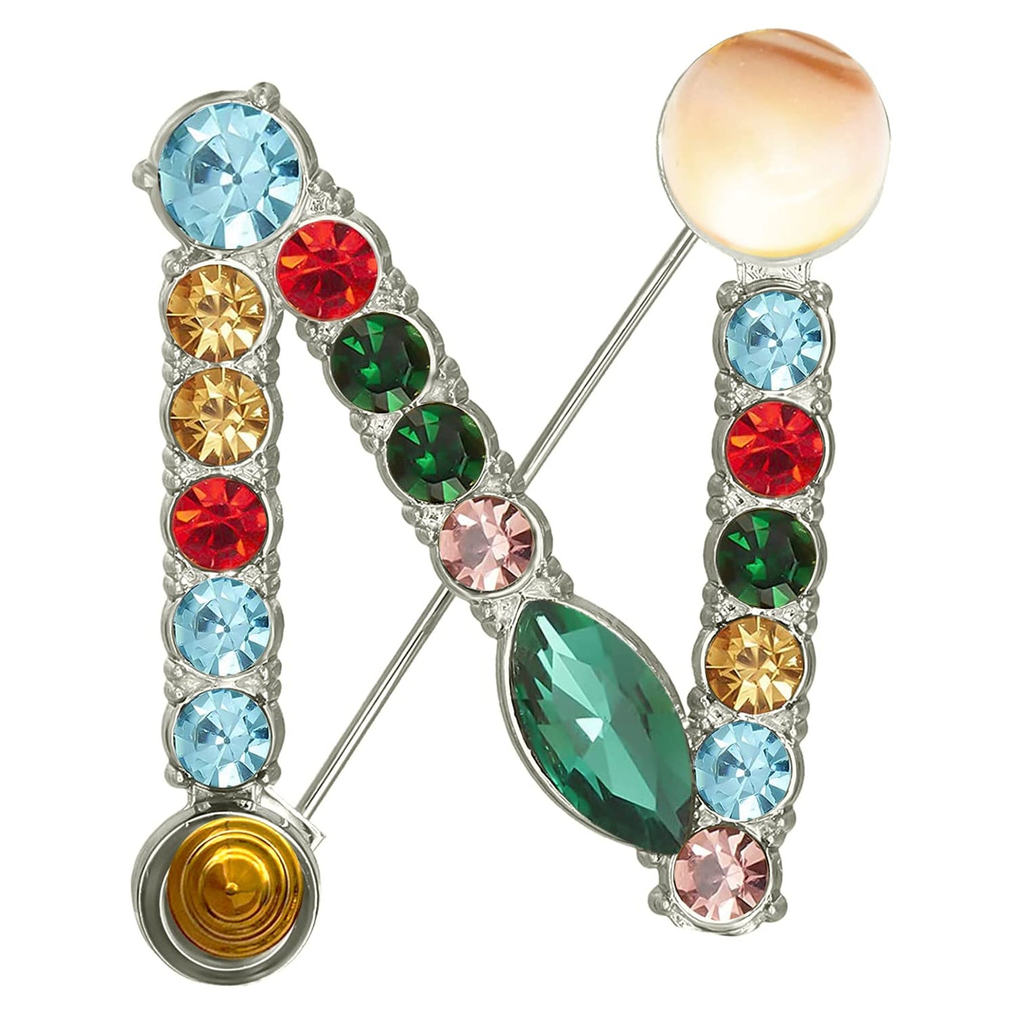 Initial Brooch A to Z 26 English Letters Plated Metal Stone Clear Colorful Crystal Lapel Pin Brooches Collar