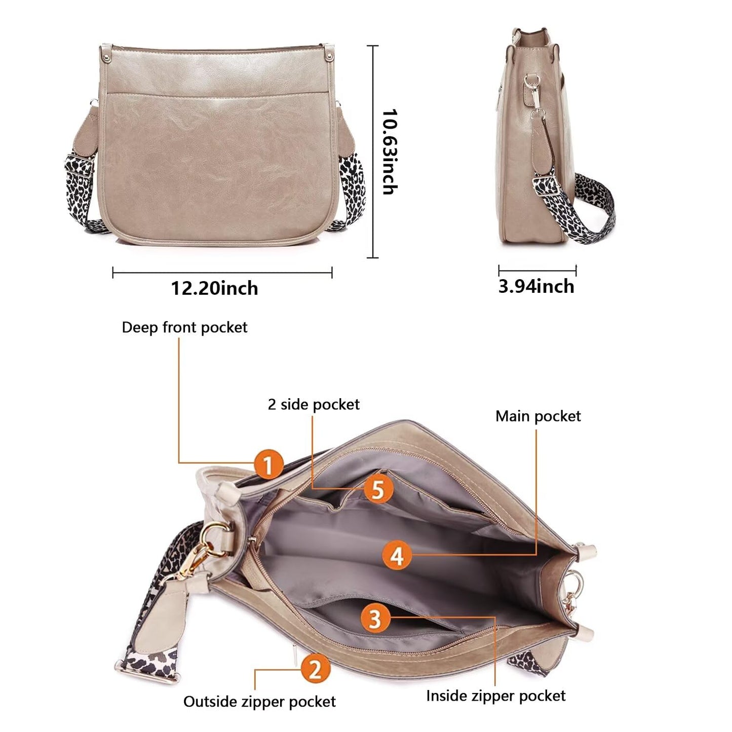 Crossbody Purse with Guitar Strap Zipped Pockets Handbag Shoulder Bag Vegan Leather Crossbody Bags for Women