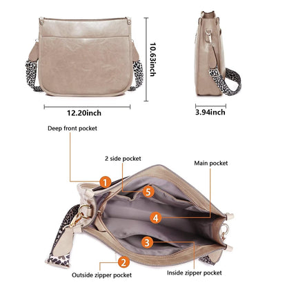 Crossbody Purse with Guitar Strap Zipped Pockets Handbag Shoulder Bag Vegan Leather Crossbody Bags for Women