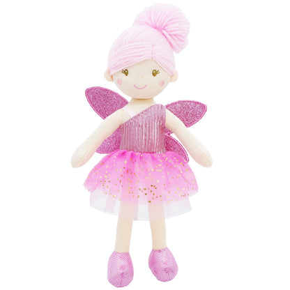 June Garden 18" Ballerina Plush Doll Rosalie - Soft Pink Hair Doll in Floral Dress & Tulle Skirt with Ballet Shoes - Gift for Girls & Toddlers