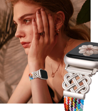 Braided Magnetic Band Compatible with Apple Watch Bands 38/40/41/42/44/45/46/49mm Dressy Celtic Metal Stretchy Elastic Strap for Watch Series 11 10 9 8 7 6 5 4 SE/Ultra 3 2 1