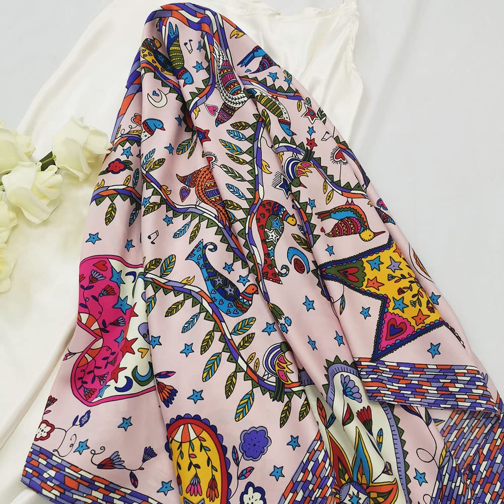 35" Square Mulberry Silk Imitation Head Scarf for Women Satin Large Hair Scarves Neck Scarf