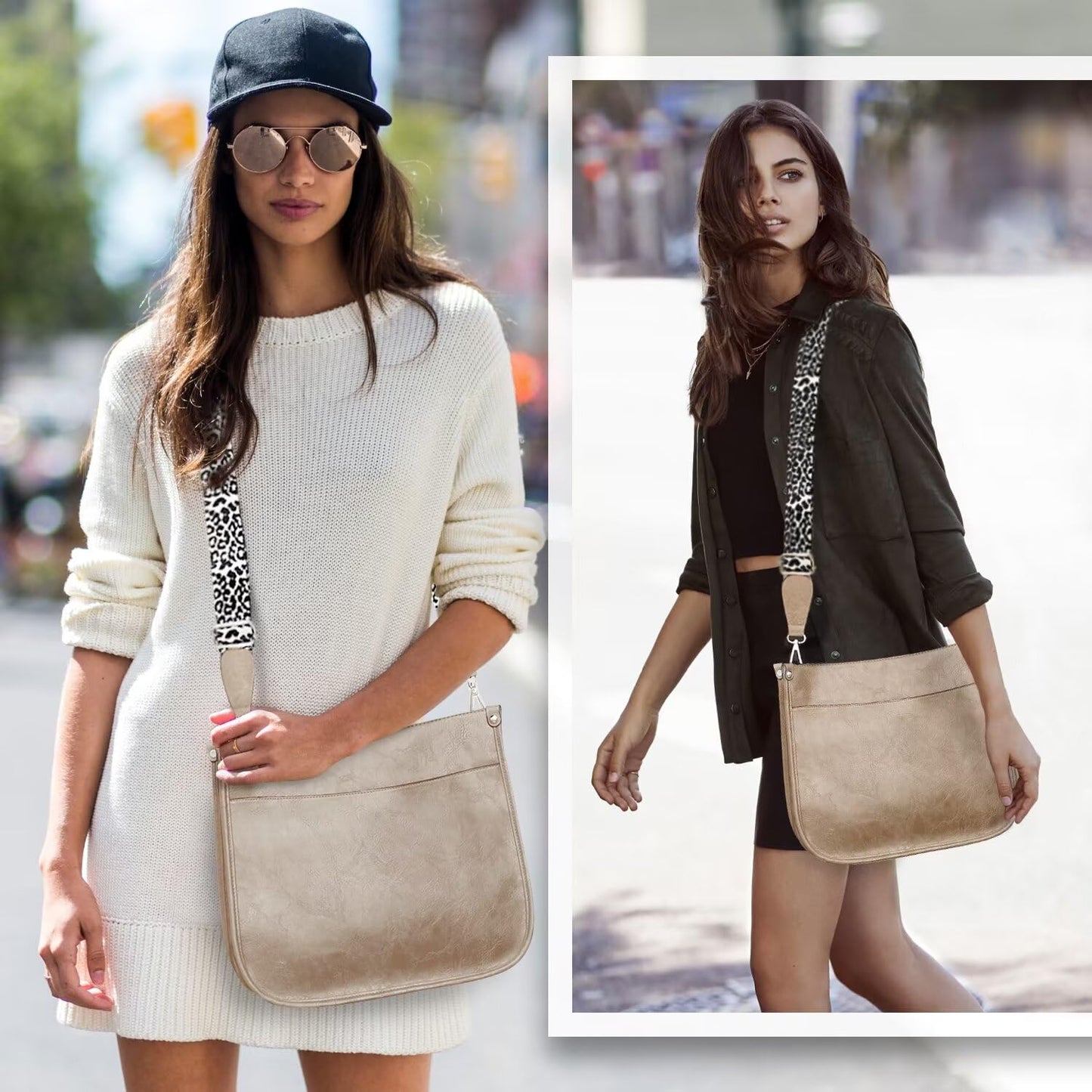 Crossbody Purse with Guitar Strap Zipped Pockets Handbag Shoulder Bag Vegan Leather Crossbody Bags for Women