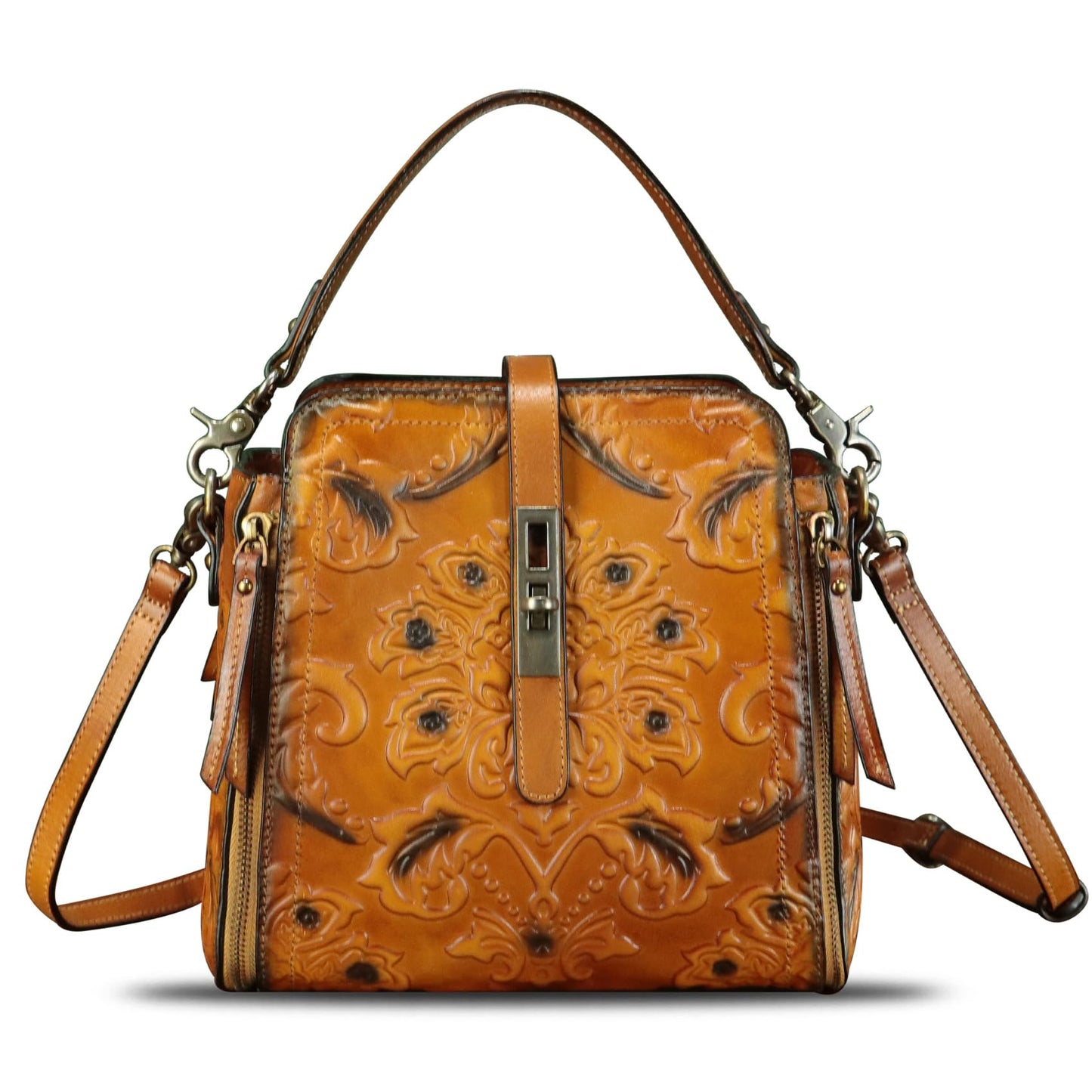 LRTO Genuine Leather Purses and Handbags for Women Retro Embossed Crossbody Shoulder Bag Satchel Pouches