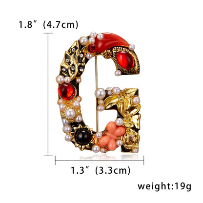 Initial Brooch Crystal Pearl Initial Brooch Gold Plated Enamel Colorful Letter Alphabet Breastpin Pin Jewelry for GIFTS