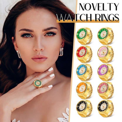 Landical 10 Pcs Finger Watches for Women Men Adjustable Clock Rings Bulk Creative Elastic Round Quartz Finger Watches