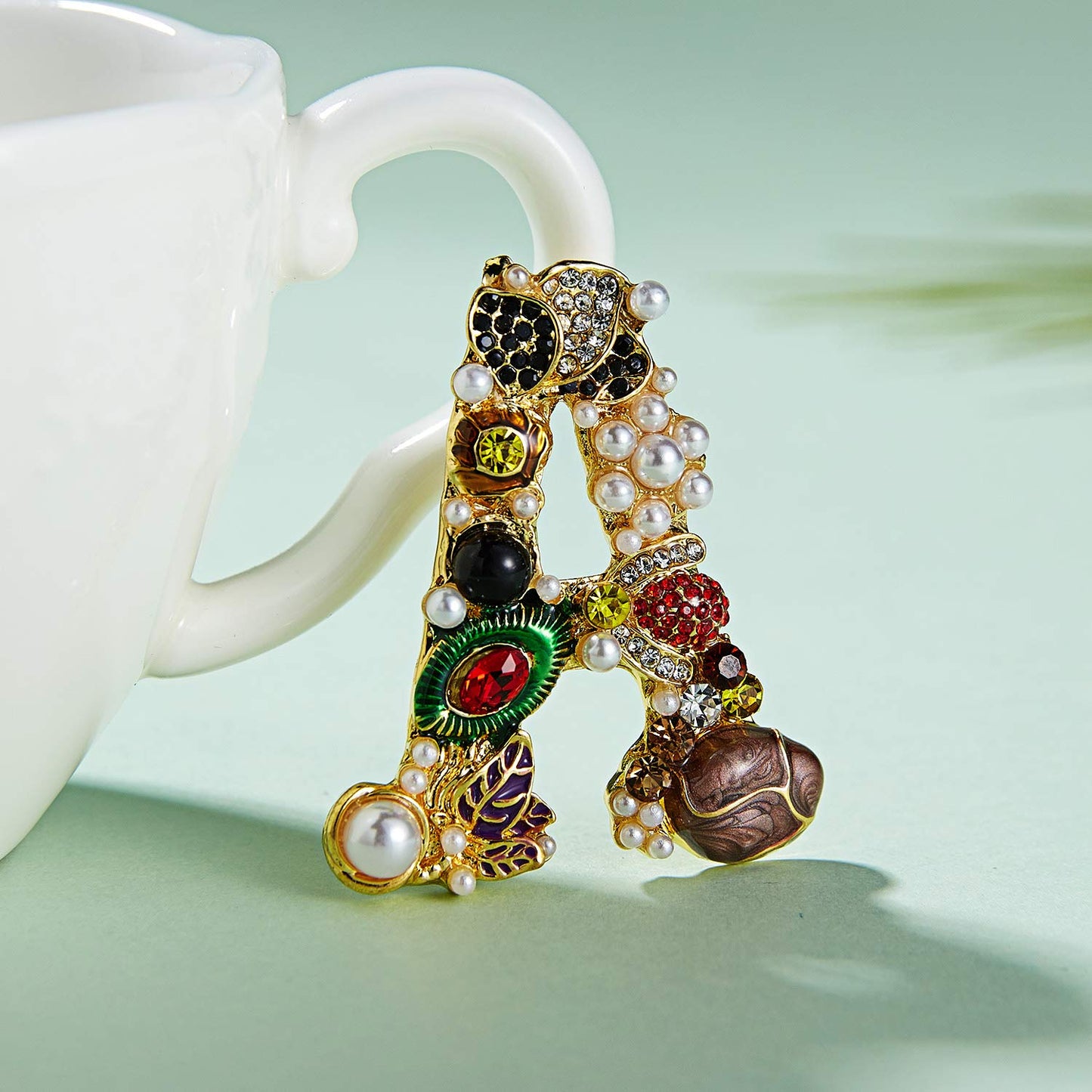 Initial Brooch Crystal Pearl Initial Brooch Gold Plated Enamel Colorful Letter Alphabet Breastpin Pin Jewelry for GIFTS