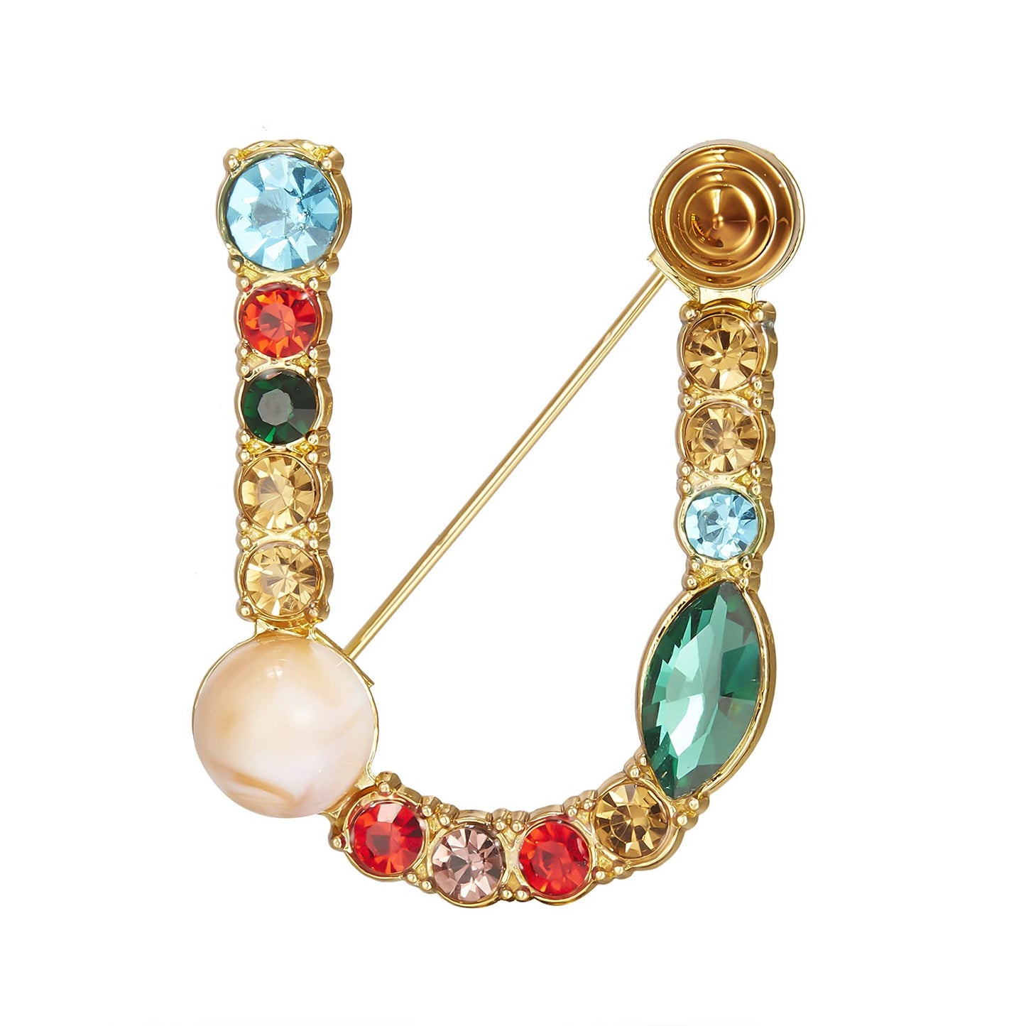 Initial Brooch Crystal Pearl Initial Brooch Gold Plated Enamel Colorful Letter Alphabet Breastpin Pin Jewelry for GIFTS