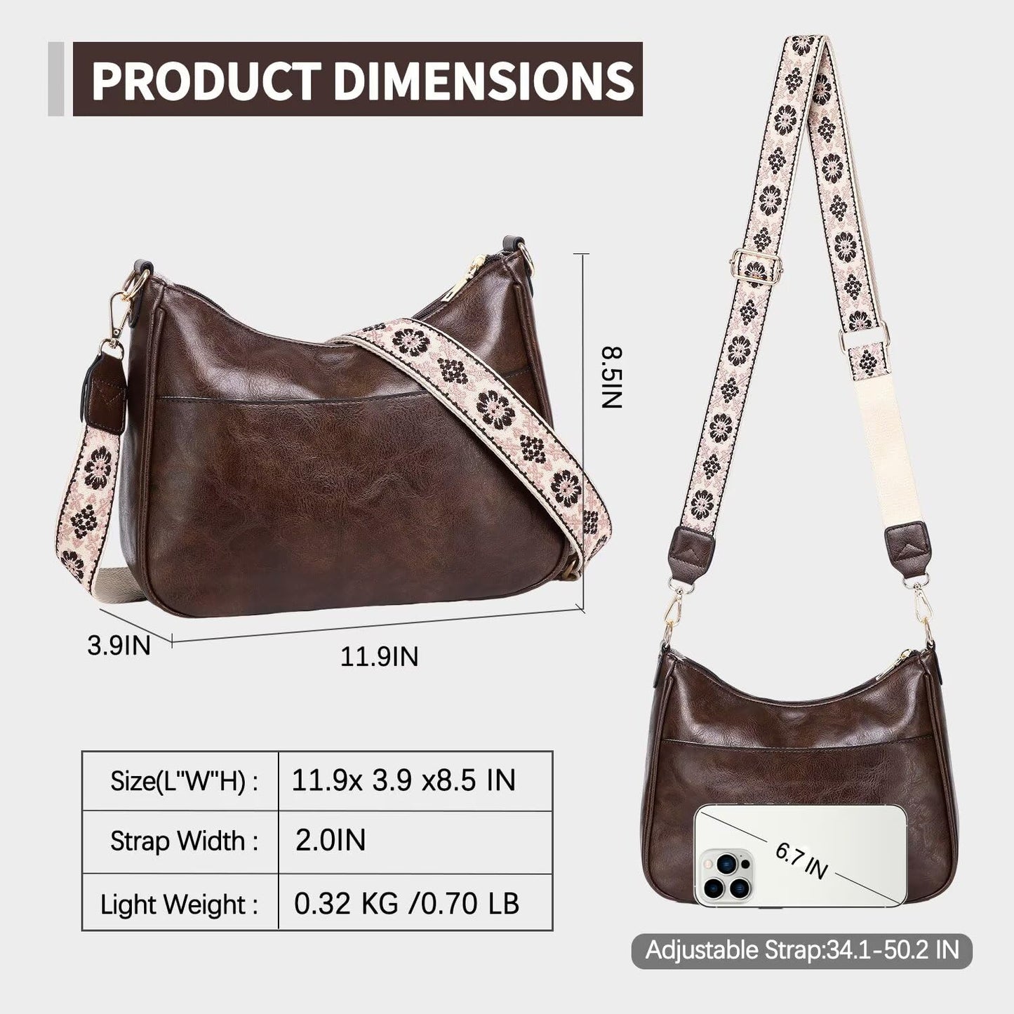 Crossbody Purse with Guitar Strap Zipped Pockets Handbag Shoulder Bag Vegan Leather Crossbody Bags for Women
