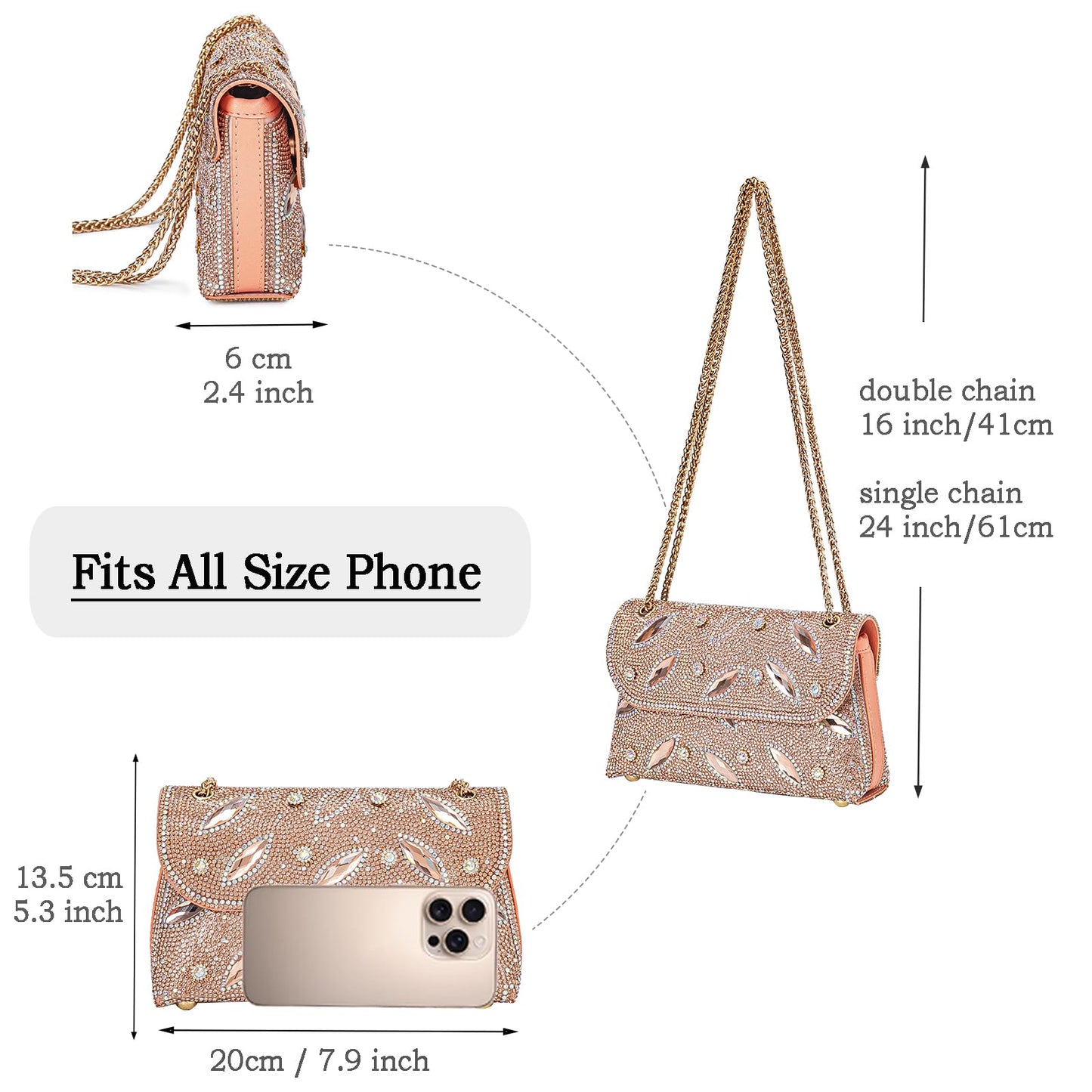 Flower Evening Handbags Chain Strap Square Shoulder Bag Crossbody Bag Crystals Rhinestone Clutch Purse