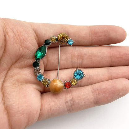 Initial Brooch A to Z 26 English Letters Plated Metal Stone Clear Colorful Crystal Lapel Pin Brooches Collar