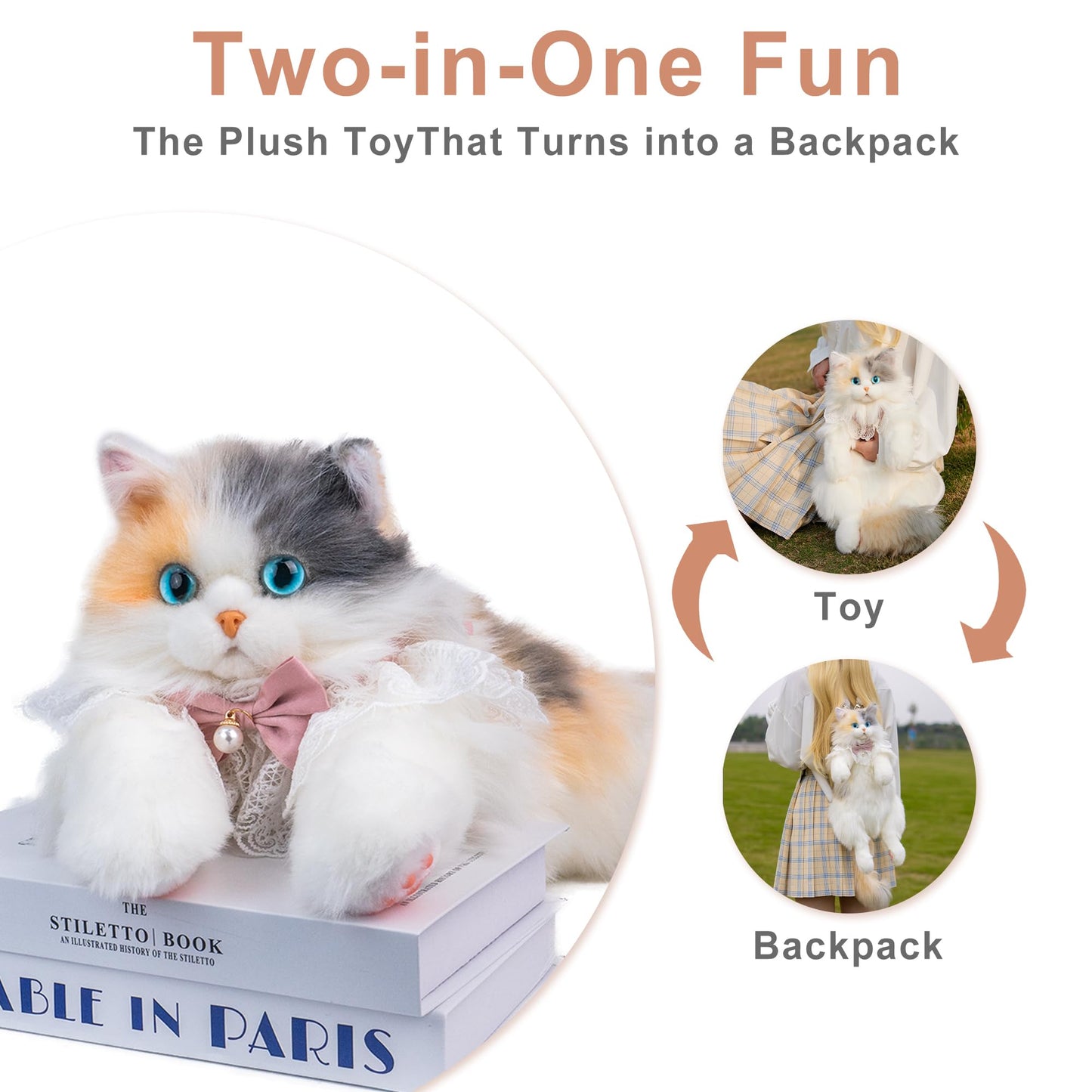 Chongker Cat Shaped Backpack - Handcrafted Stuffed Animals Plush Bag with Adjustable Shoulder, Crossbody, and Handbag Straps (MaineCoon Cat)