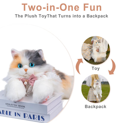 Chongker Cat Shaped Backpack - Handcrafted Stuffed Animals Plush Bag with Adjustable Shoulder, Crossbody, and Handbag Straps (MaineCoon Cat)