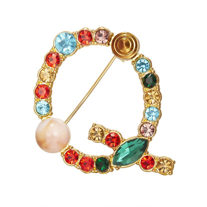 Initial Brooch Crystal Pearl Initial Brooch Gold Plated Enamel Colorful Letter Alphabet Breastpin Pin Jewelry for GIFTS