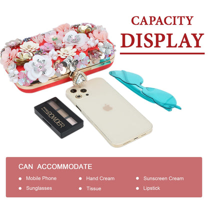 Women Clutches Flower Evening Handbag Chain Strap Shoulder Bag