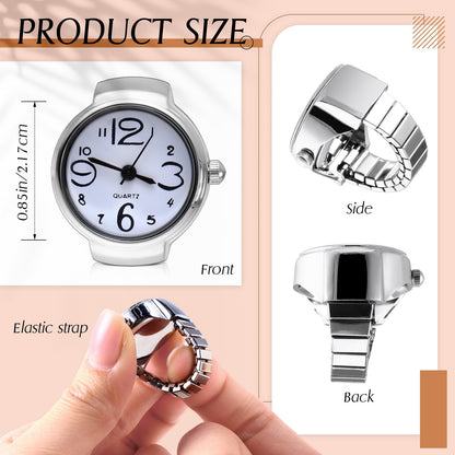 Landical 10 Pcs Finger Watches for Women Men Adjustable Clock Rings Bulk Creative Elastic Round Quartz Finger Watches