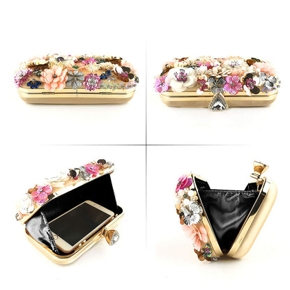 Women Clutches Flower Evening Handbag Chain Strap Shoulder Bag