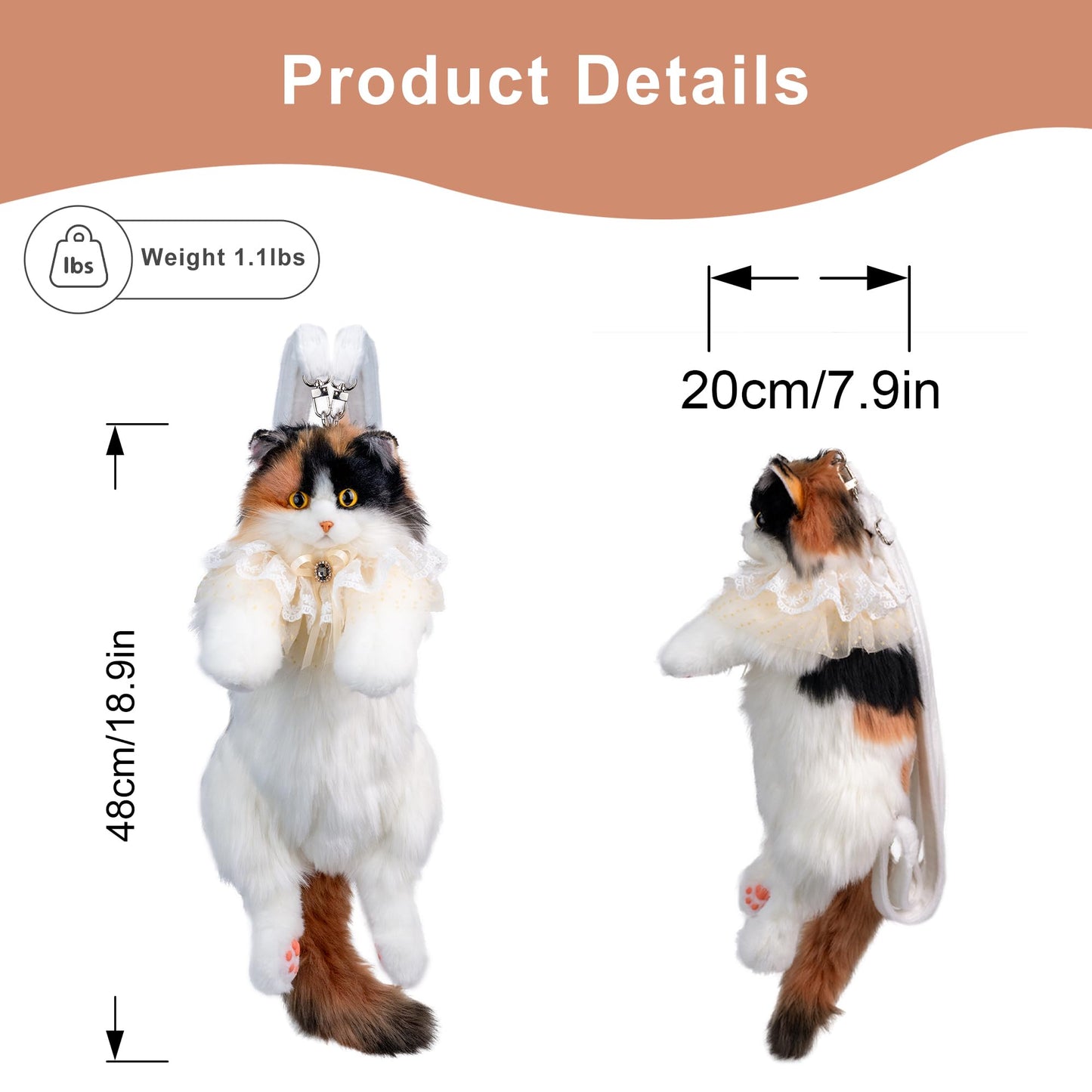 Chongker Cat Shaped Backpack - Handcrafted Stuffed Animals Plush Bag with Adjustable Shoulder, Crossbody, and Handbag Straps (MaineCoon Cat)