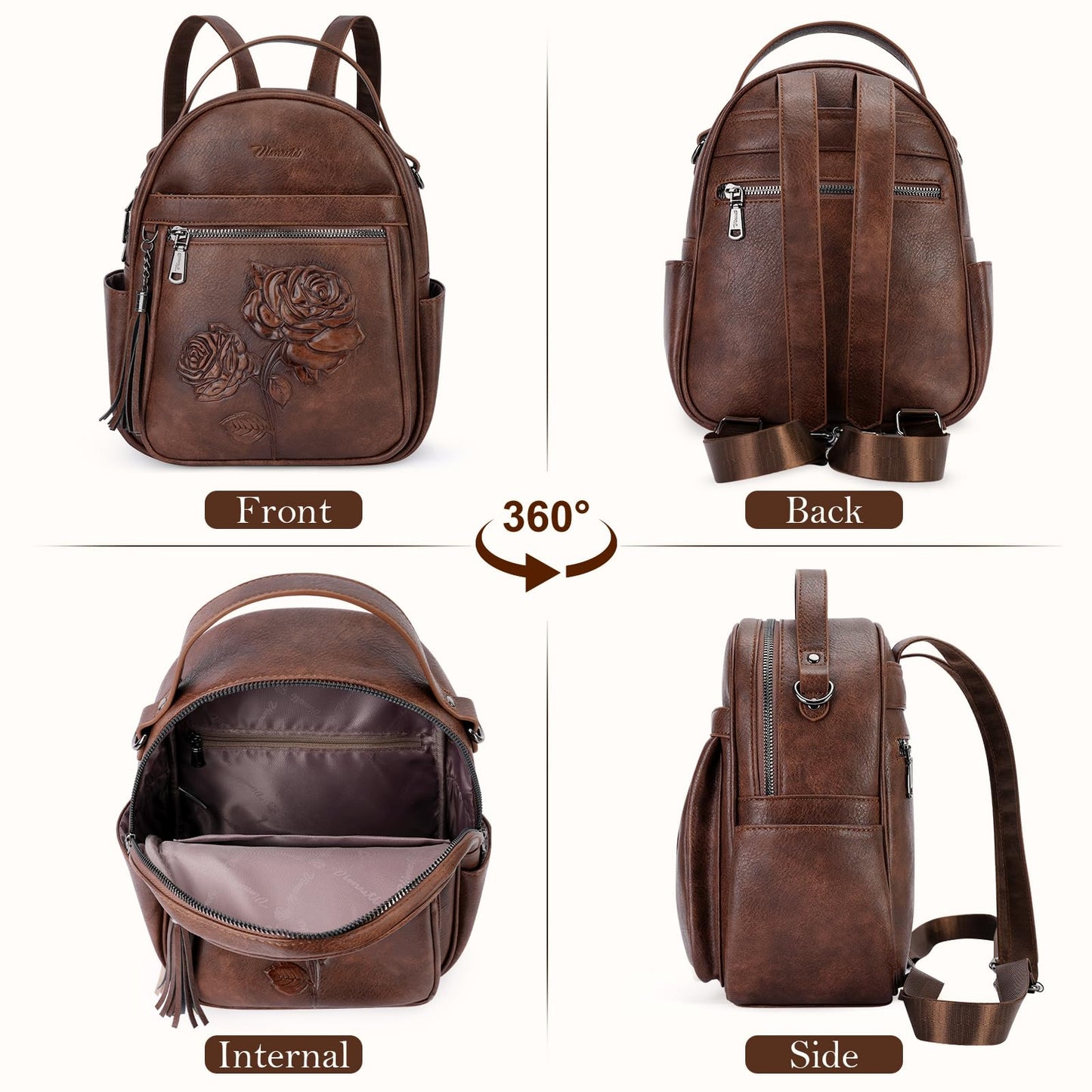Mini Mochila Bolso para Mujeres, Mochila Pequeña de Cuero Vegano Repujado, Mochilas de Moda, Mochilas de Día, Bolso de Hombro, Pequeño, Moderno