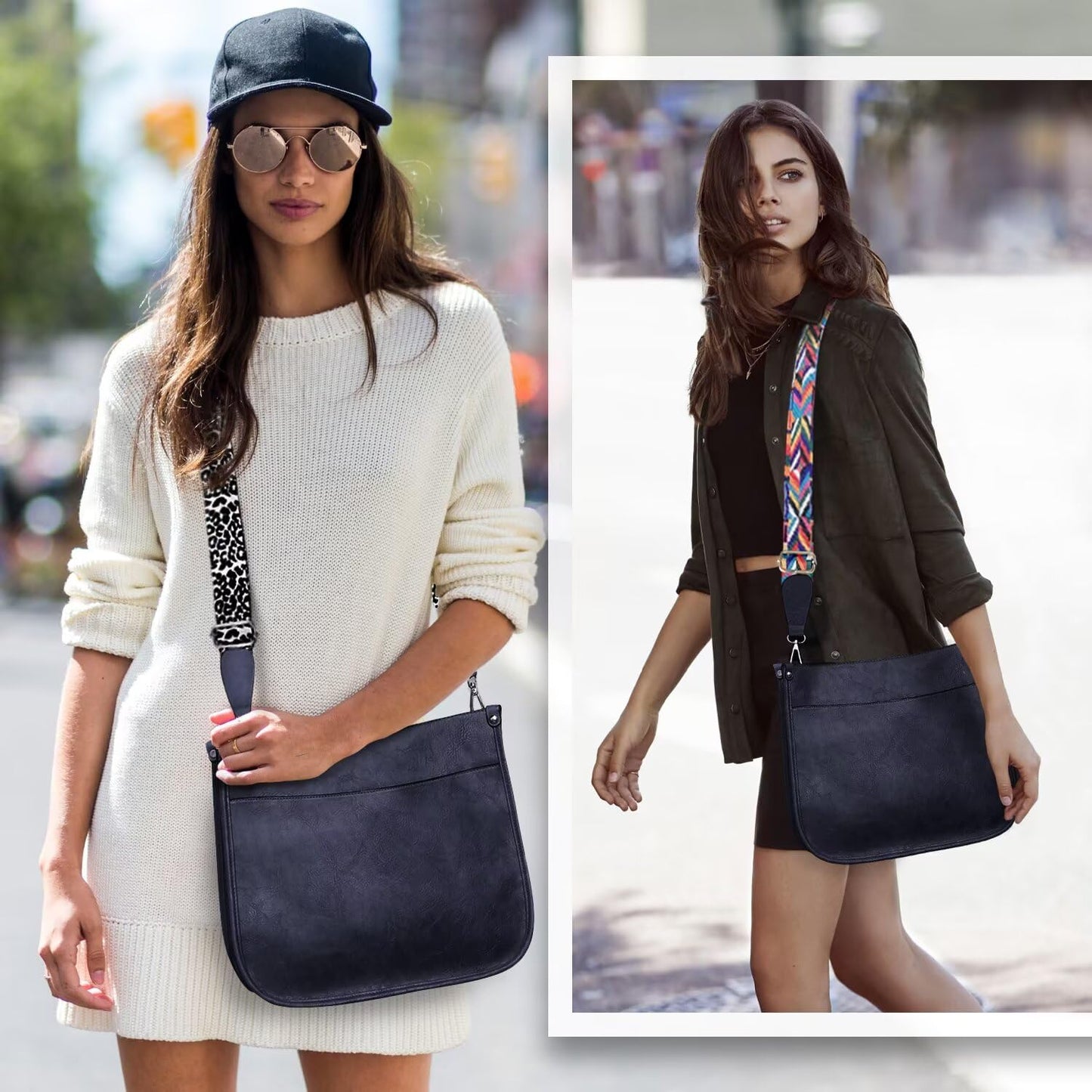 Crossbody Purse with Guitar Strap Zipped Pockets Handbag Shoulder Bag Vegan Leather Crossbody Bags for Women