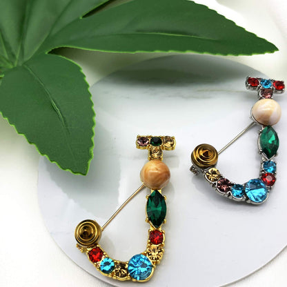 Initial Brooch A to Z 26 English Letters Plated Metal Stone Clear Colorful Crystal Lapel Pin Brooches Collar