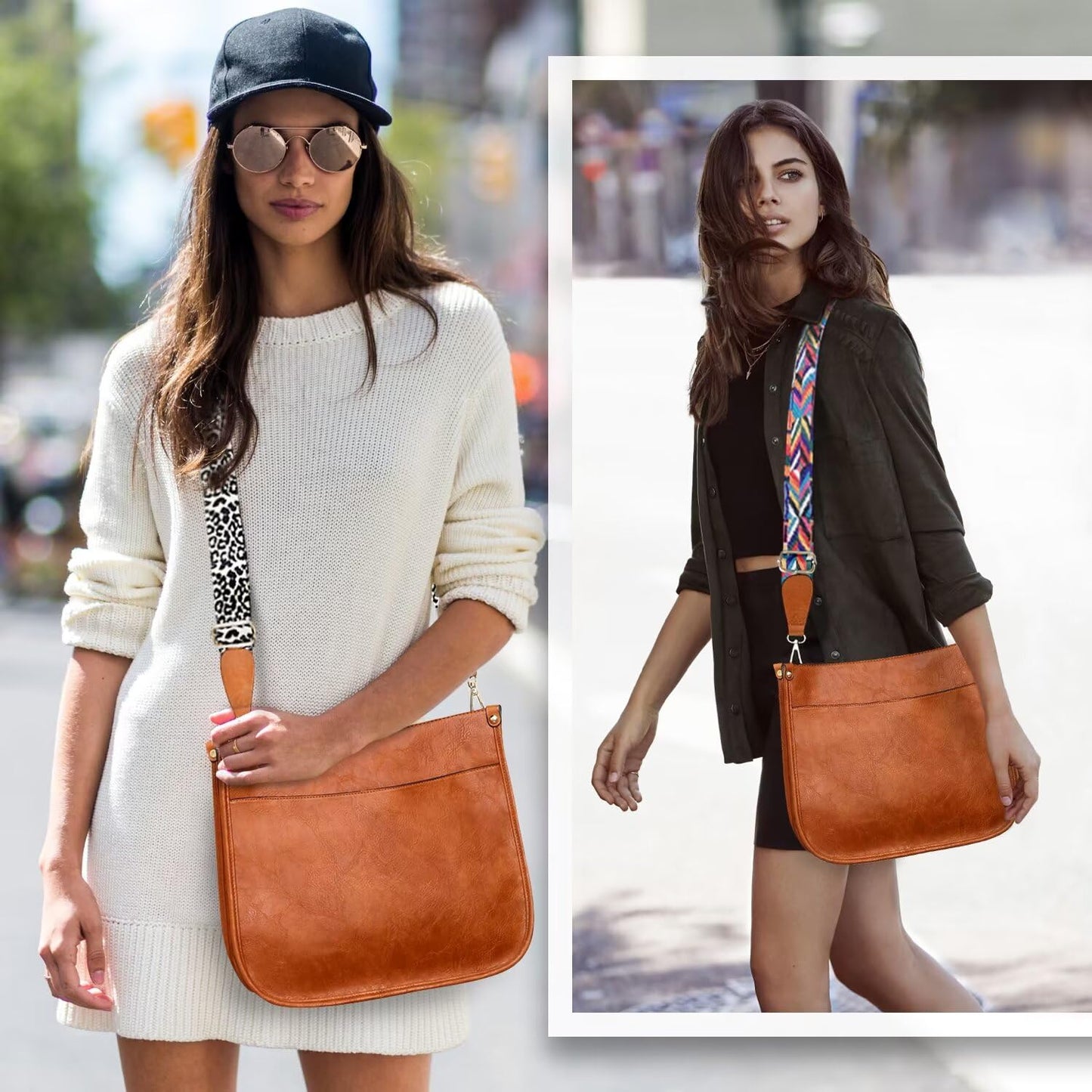 Crossbody Purse with Guitar Strap Zipped Pockets Handbag Shoulder Bag Vegan Leather Crossbody Bags for Women