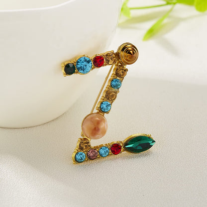 Initial Brooch Crystal Pearl Initial Brooch Gold Plated Enamel Colorful Letter Alphabet Breastpin Pin Jewelry for GIFTS
