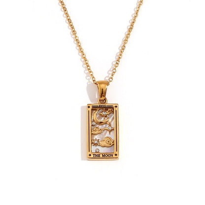 Tarot Card Necklace with Inlaid Design and Crystals